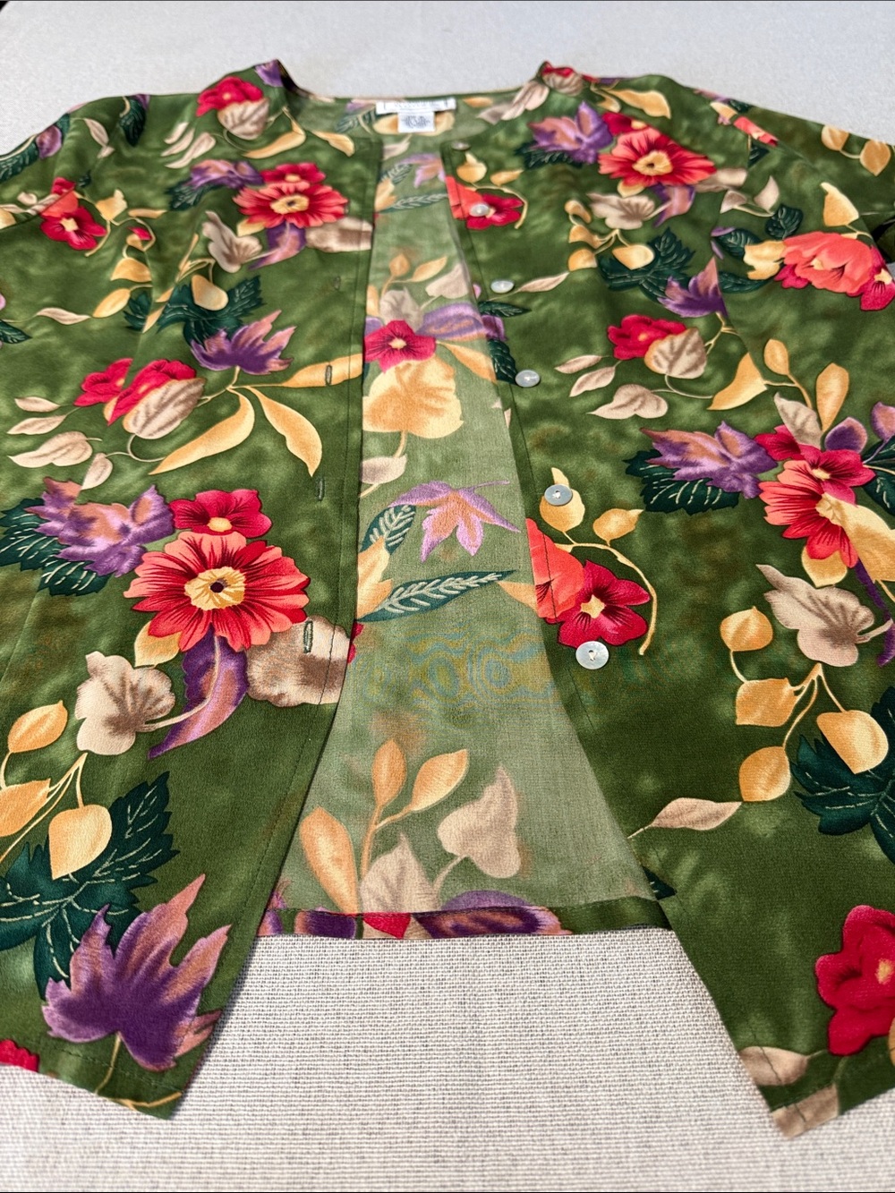 Jennifer Moore Green Floral Button-Front Women’s Top SZ8 - Picture 12 of 15